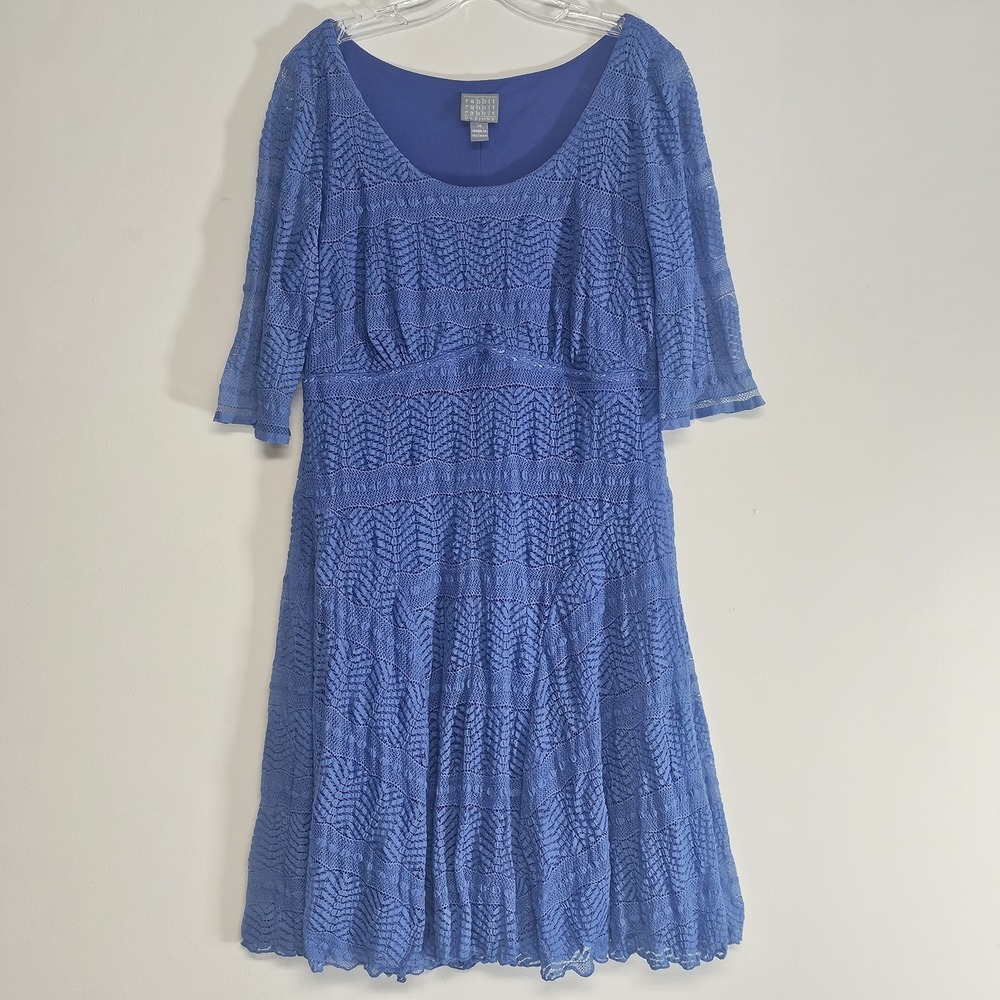 Rabbit Designs Dress Womens 14 Royal Blue Lace Sheath Floral Crochet Wedding Fun